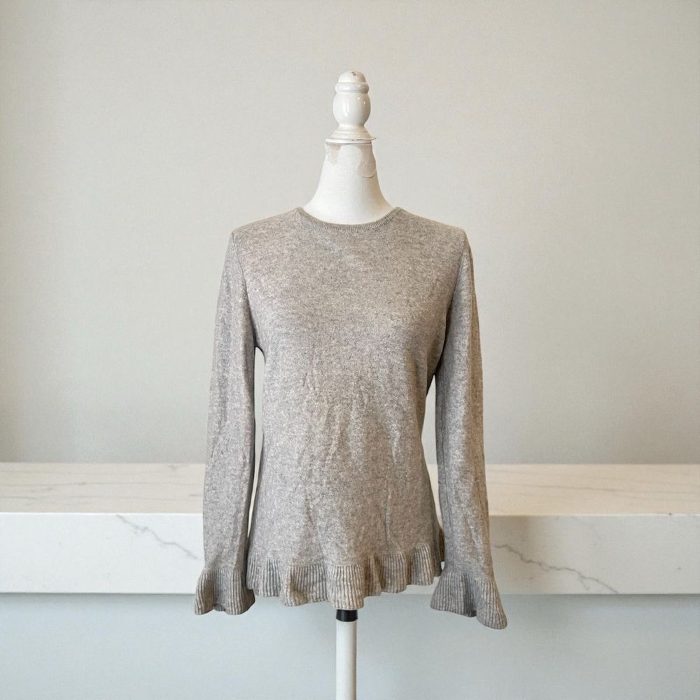 J. McLaughlin Cashmere Gray Ruffle Ribbed Hem Sweater Sz M